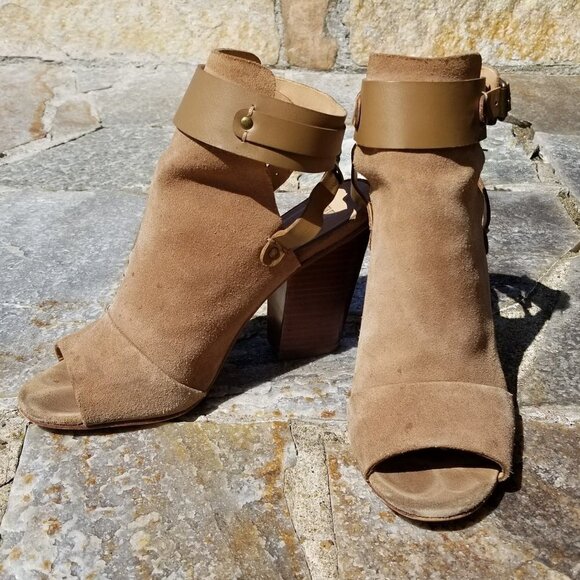 Joe's Jeans Taupe Petra Stone Tan Suede Peep Toe B - Picture 3 of 15